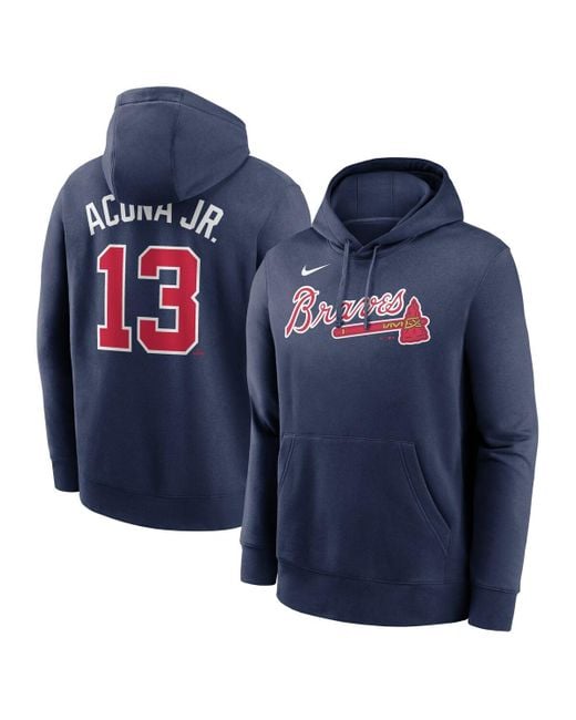Nike Blue Ronald Acuna Jr. Atlanta Braves Player Name Number Club Fleece Pullover Hoodie for men
