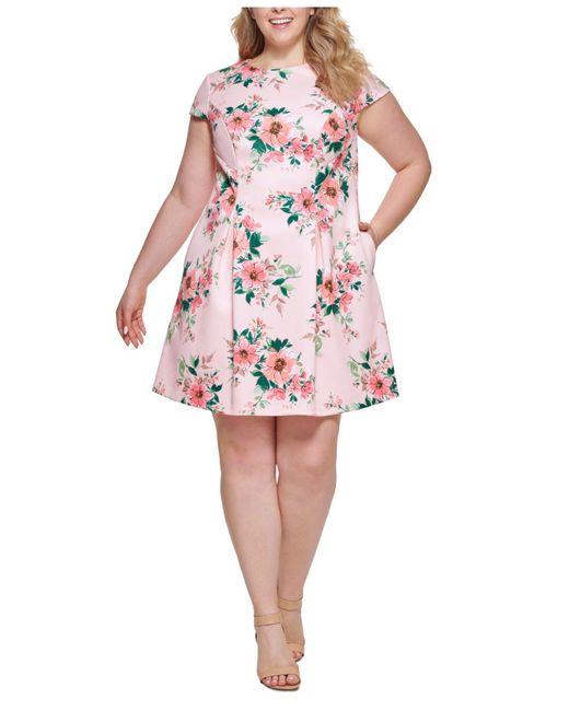 Jessica Howard Synthetic Plus Size Floral Fit & Flare Dress in Pink | Lyst