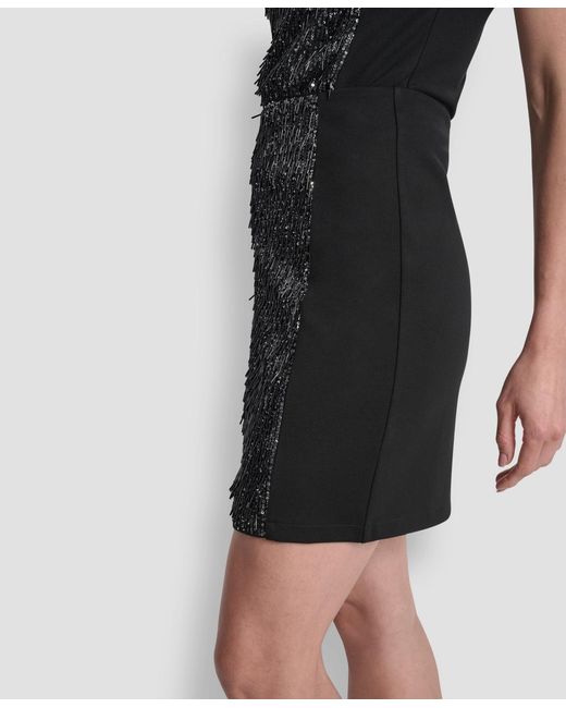 DKNY Black Sequin Panel Mini Ponte Skirt