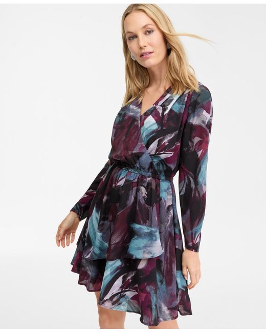INC International Concepts Long-sleeve Surplice-neck Midi Dress in Blue |  Lyst