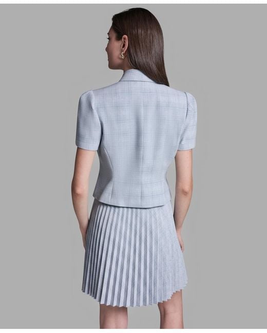 BCBGMAXAZRIA Blue Draped Collar Two Button Plaid Jacket