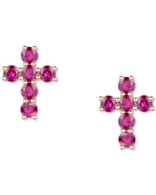 Macy's Pink Lab Grown Sapphire Cross Stud Earrings (1 Ct. T.w.