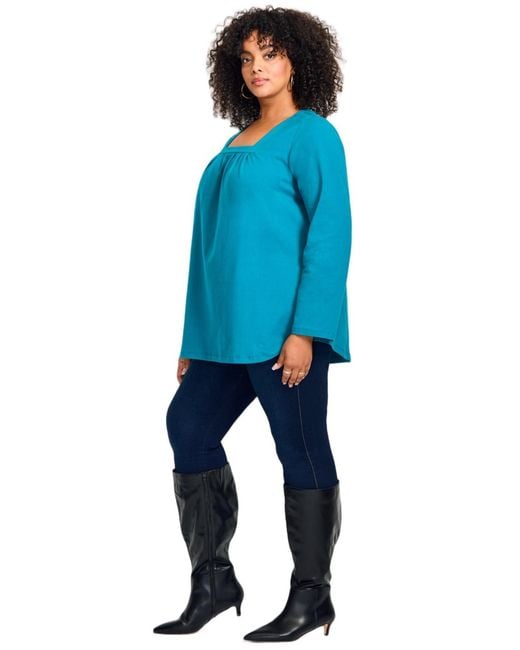 Avenue Blue Square Neck Pleated Tunic