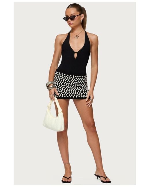 Edikted Black Ada Iridescent Button Knit Mini Skirt