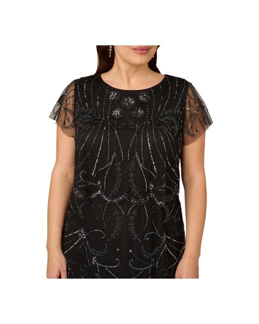 Adrianna Papell Black Plus Size Beaded Cocktail Dress
