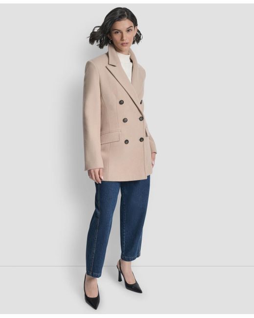 DKNY Women's Natural Short Double-breasted Belted Coat