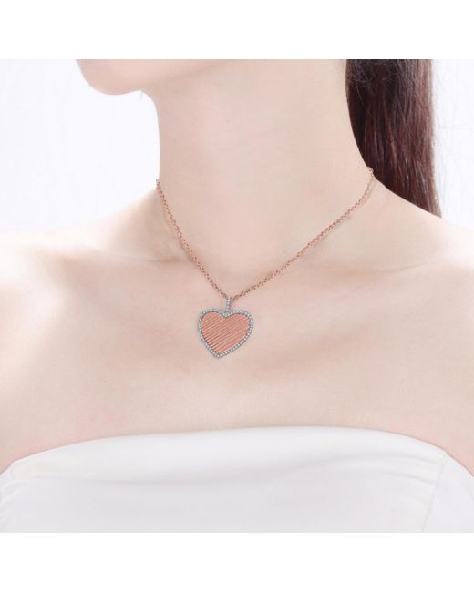 Genevive Jewelry Pink Sterling Silver 18k Rose Gold Plated Heart Pendant Necklace
