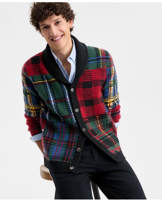 Club Room Red Holiday Blocked Shawl Sweater for men