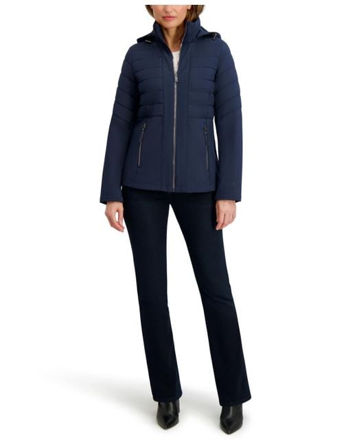 Nautica Women's Blue Fleece-lined Hooded Softshell Coat