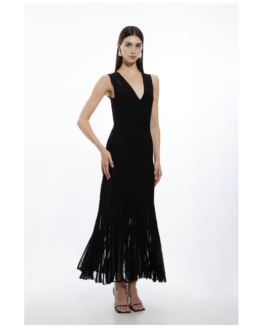 Karen Millen Black Sheer Skirt Maxi Knit Dress