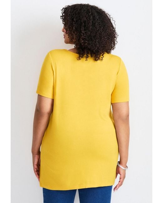 Avenue Yellow Plus Size Button Detail Tunic Tee