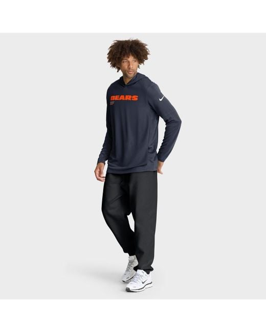 Nike Blue Chicago Bears Sideline Pure Fury Performance Long Sleeve Hoodie T-shirt for men