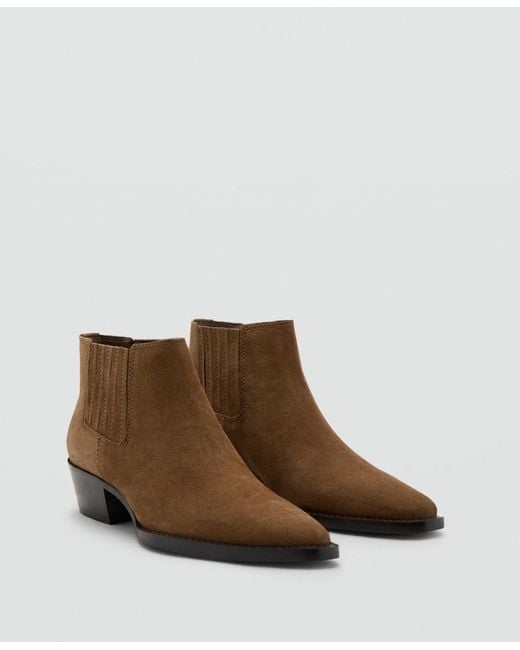 Mango White Suede Block-heel Boots