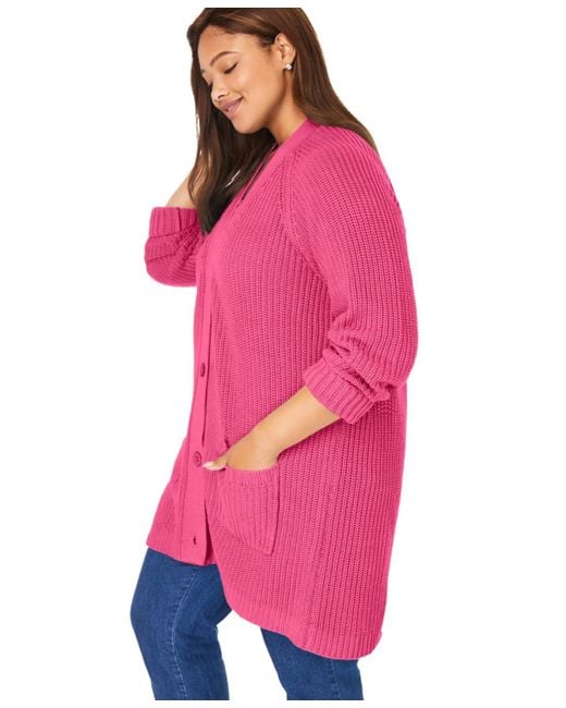 Woman Within Pink Plus Size Within Button-front Shaker Cardigan