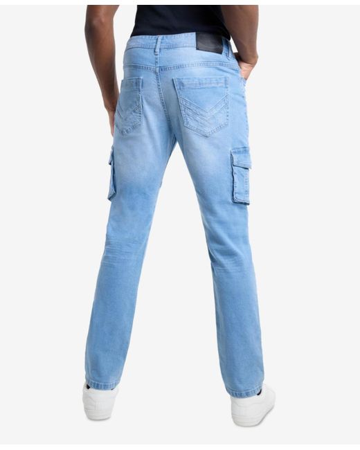 Xray Jeans Blue Slim Fit Stretch Cargo Jeans for men