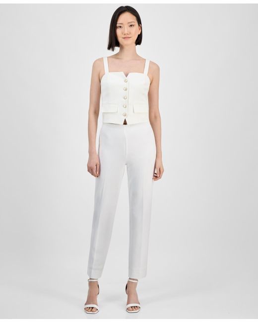Anne Klein White Sleeveless Button-front Top