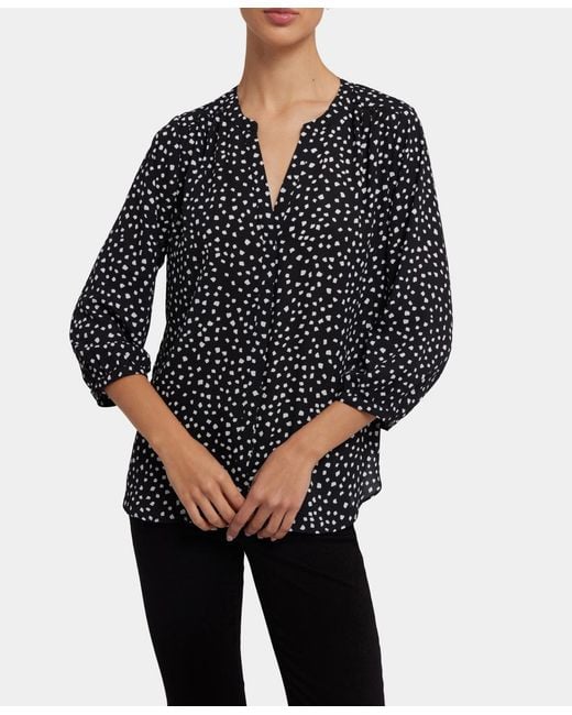 NYDJ Black Pintuck Split Neck Top