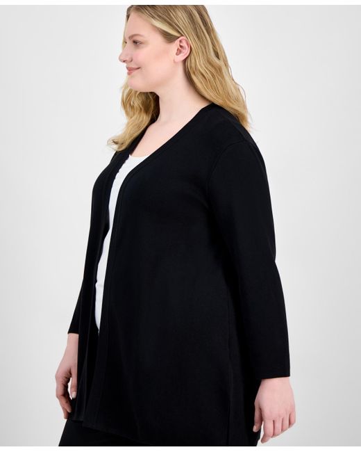 Anne Klein Black Plus Size Open-front Long-sleeve Side-slit Cardigan