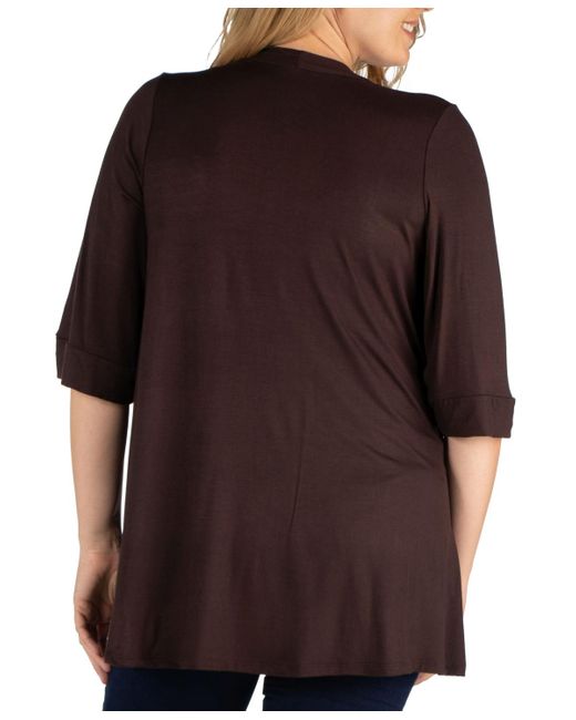 24seven Comfort Apparel Black Plus Size Elbow Length Open Front Cardigan Sweater