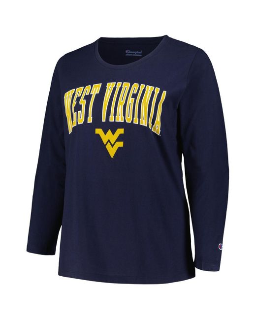 Profile Blue West Virginia Mountaineers Plus Size Arch Over Logo Scoop Neck Long Sleeve T-shirt