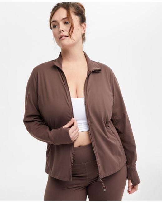 ID Ideology Brown Plus Size Soft Flex Solid Full-zip Jacket