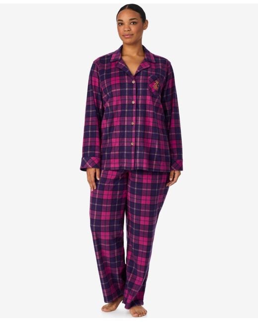 Ralph Lauren Purple Plus Size Long Sleeves Notch Collar Pajama Set