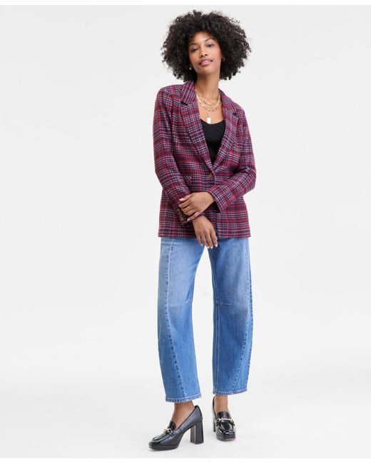 On 34th Purple Plaid Single-button Blazer
