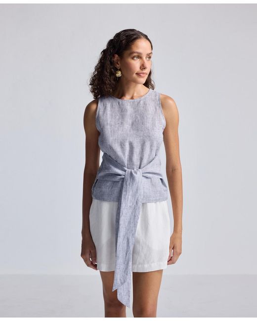 REISTOR Blue Front-tie Top