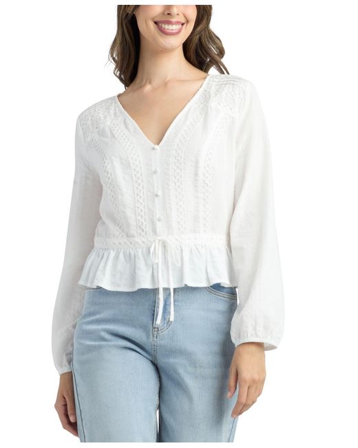 Bcx White Solid Dobby Long-sleeve Top