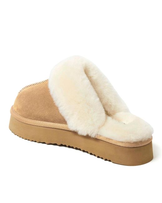Dearfoams Natural Fireside By Melton Genuine Shearling Platform Scuff Slipper