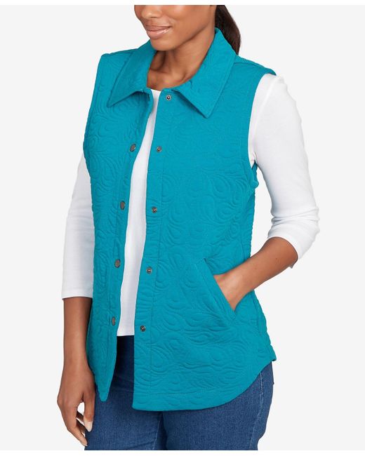 Ruby Rd Blue Petite Quilted Terry Inner Beauty Vest Jacket