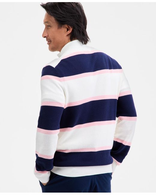 Club Room Blue Finley Stripe Cotton Pique Half-zip Sweater for men