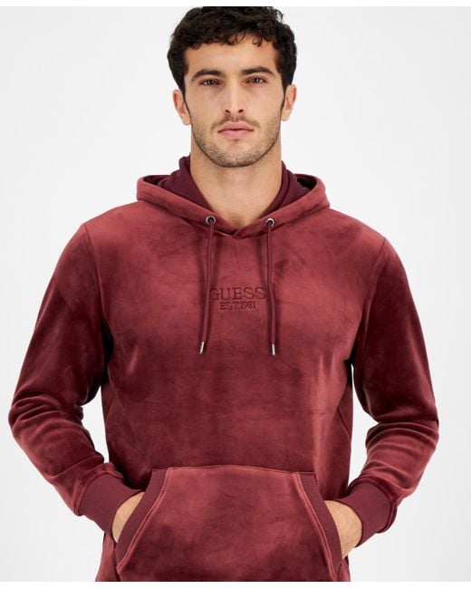 Guess Bonded Long Sleeve Velvet Hoodie in Red for Men Lyst