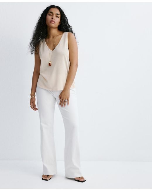 Mango White V-neck Knit Top