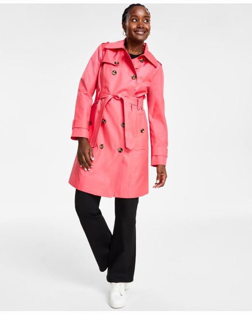 London Fog Pink Hooded Double-breasted Trench Coat