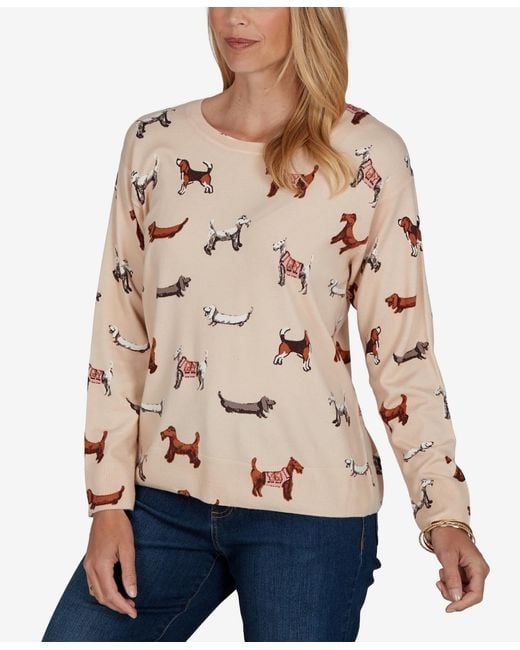 Ruby Rd Natural Petite Dog-print Long-sleeve Pullover