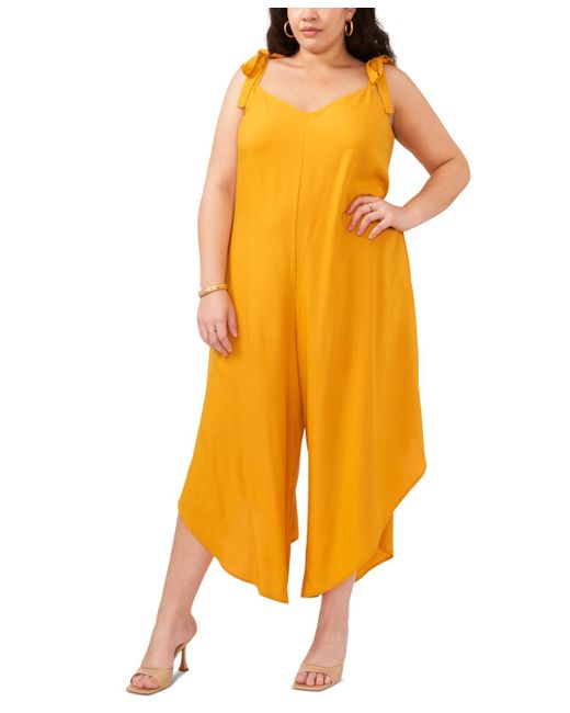 Vince Camuto Yellow Plus Size Solid Tie Shoulder Angled Hem Jumpsuit