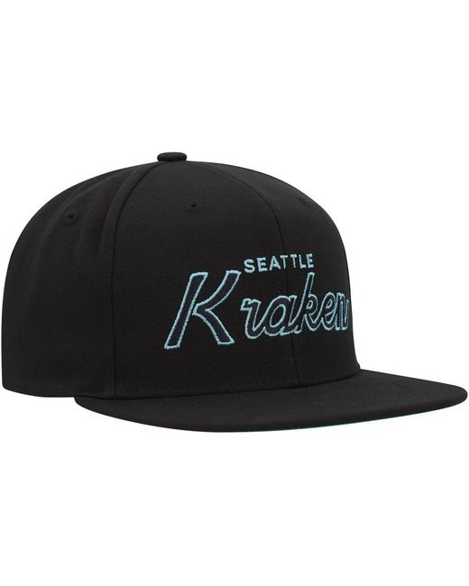 Mitchell & Ness Black Seattle Kraken Core Team Script 2.0 Snapback Hat for men