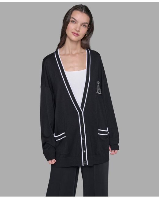 Karl Lagerfeld Gray Patch Button Front Cardigan Sweater