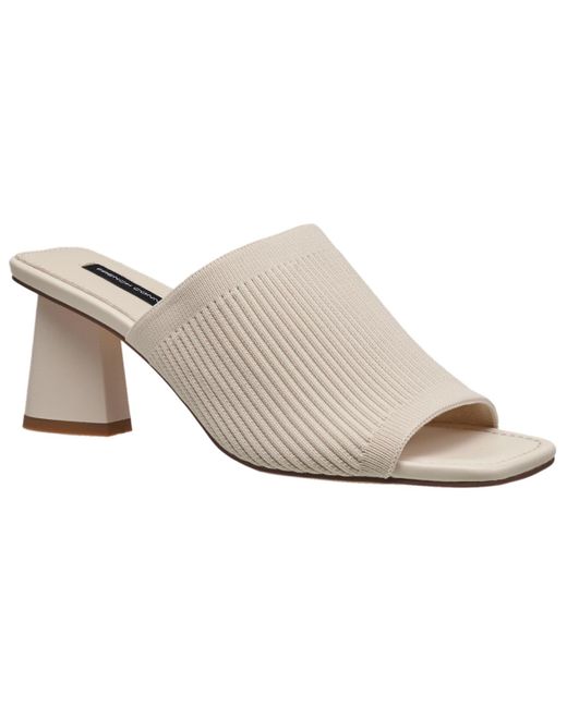French Connection White Knit Styles Slip On Block Heel Sandal
