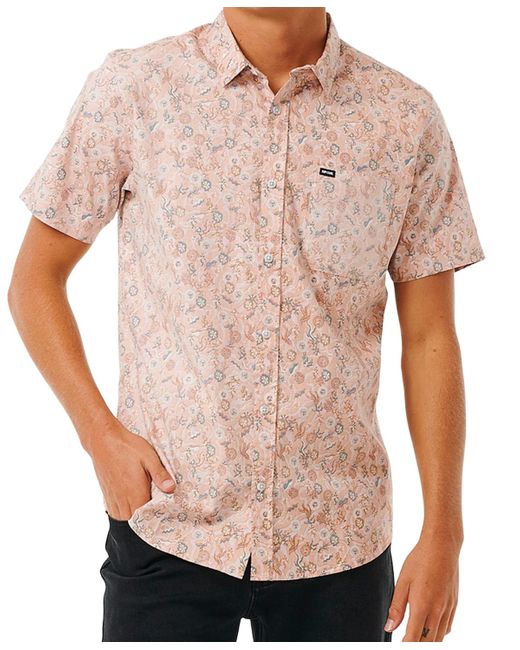Rip Curl Pink Floral Reef Short Sleeve Shirt for men