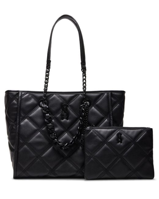 Steve Madden Black Katt Faux Leather Quilted Tote