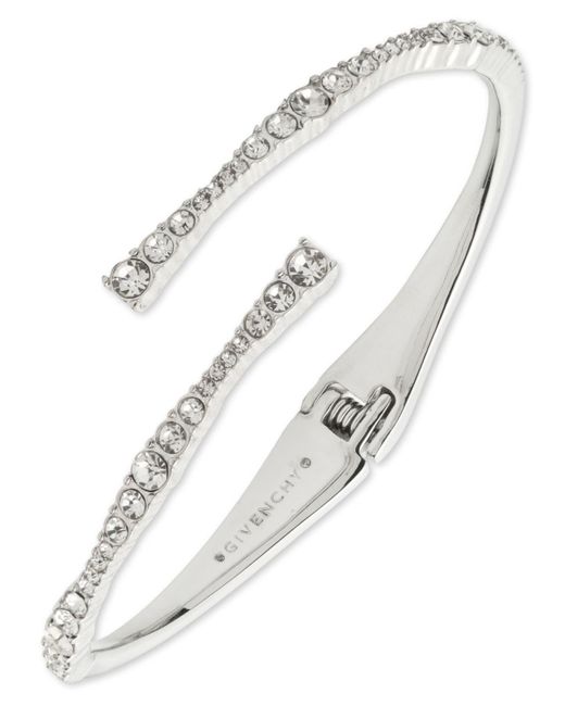 Givenchy White Silk Crystal Stone Gold-tone Cuff Bracelet