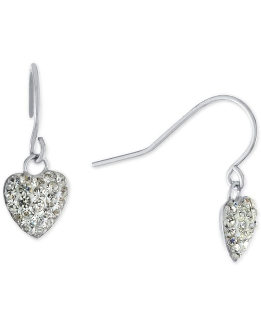 Giani Bernini Metallic Crystal Heart Drop Earrings In Sterling Silver, Created For Macy's