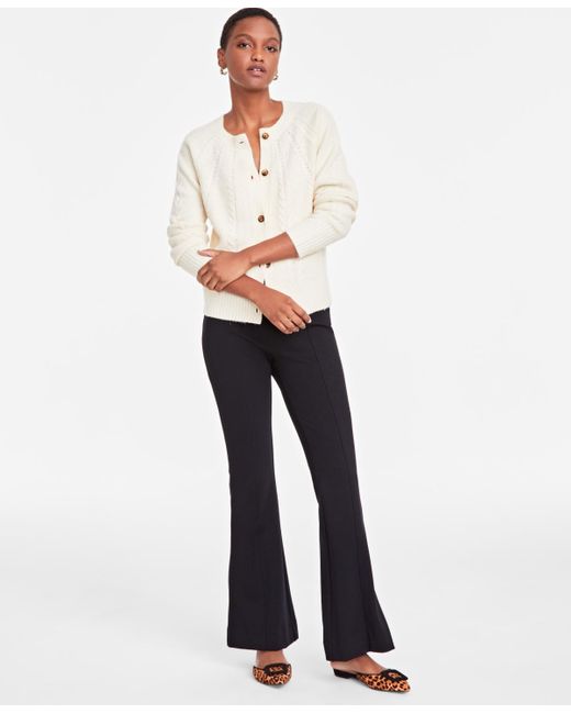 On 34th White Cable-knit Button-front Cardigan
