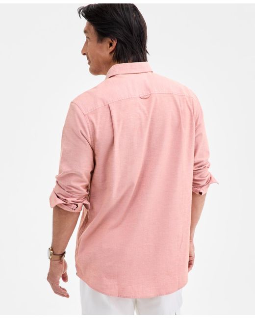 Club Room Pink Solid Stretch Oxford Cotton Shirt for men