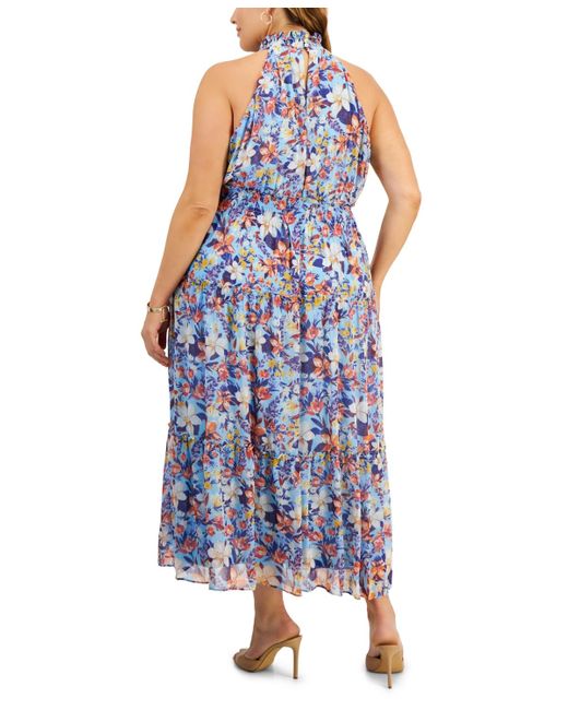 Taylor Blue Plus Size Halter-neck Sleeveless Chiffon Maxi Dress