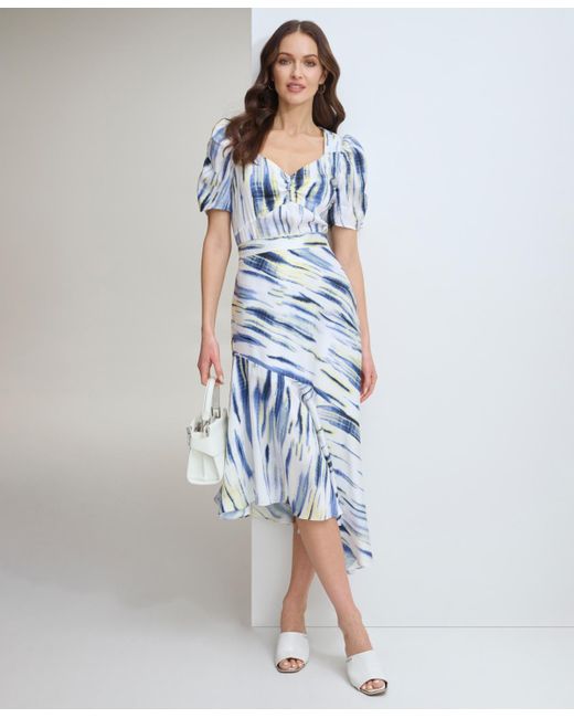 DKNY Blue Printed Asymmetrical Midi Skirt