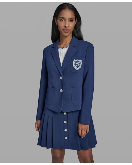 Karl Lagerfeld Blue 3-button Cropped Jacket