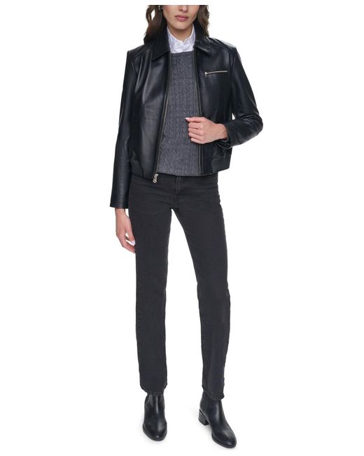 Cole Haan Black Smooth Lamb Bomber Jacket